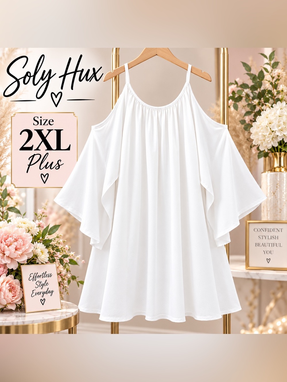 Soly Hux Women's Plus Size Cold Shoulder Flared Sleeve Swing Dress Cold Shoulder